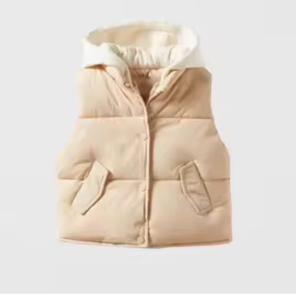 Zara Kids Cream Sleeveless Puffer Hooded Jacket